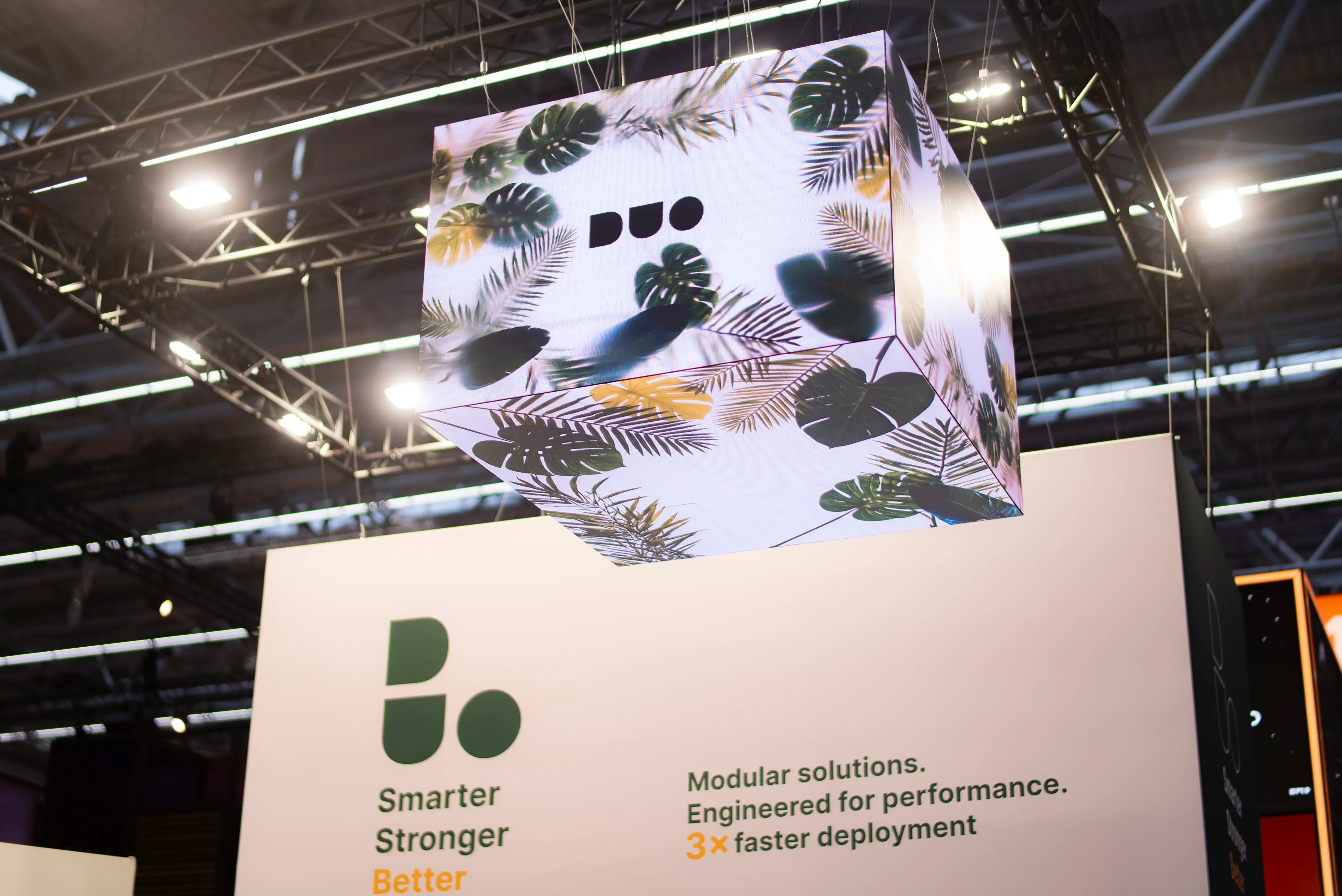 PanoLED Wall — suspended LED display in exhibition environment