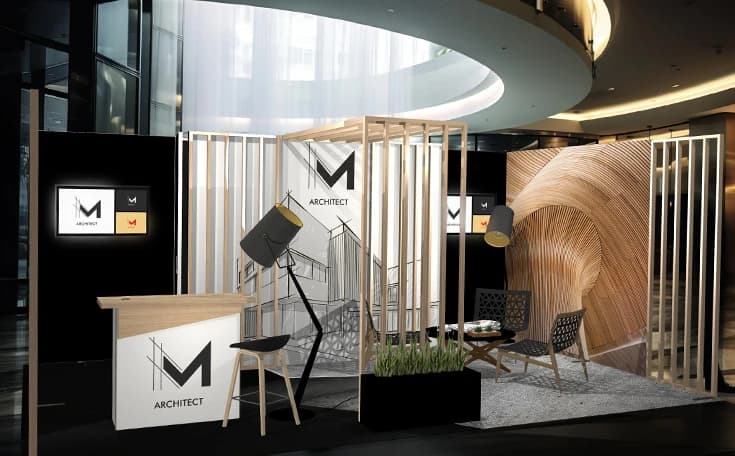 Wood-line modular stand — natural wood aesthetic