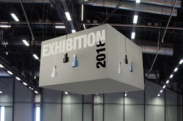 Hanging sign — overhead exhibition branding